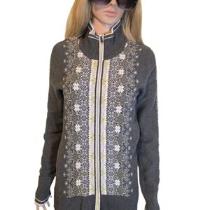 Eddie Bauer Nordic Fair Isle Snowflake Full Zip Cardigan Sweater M EUC